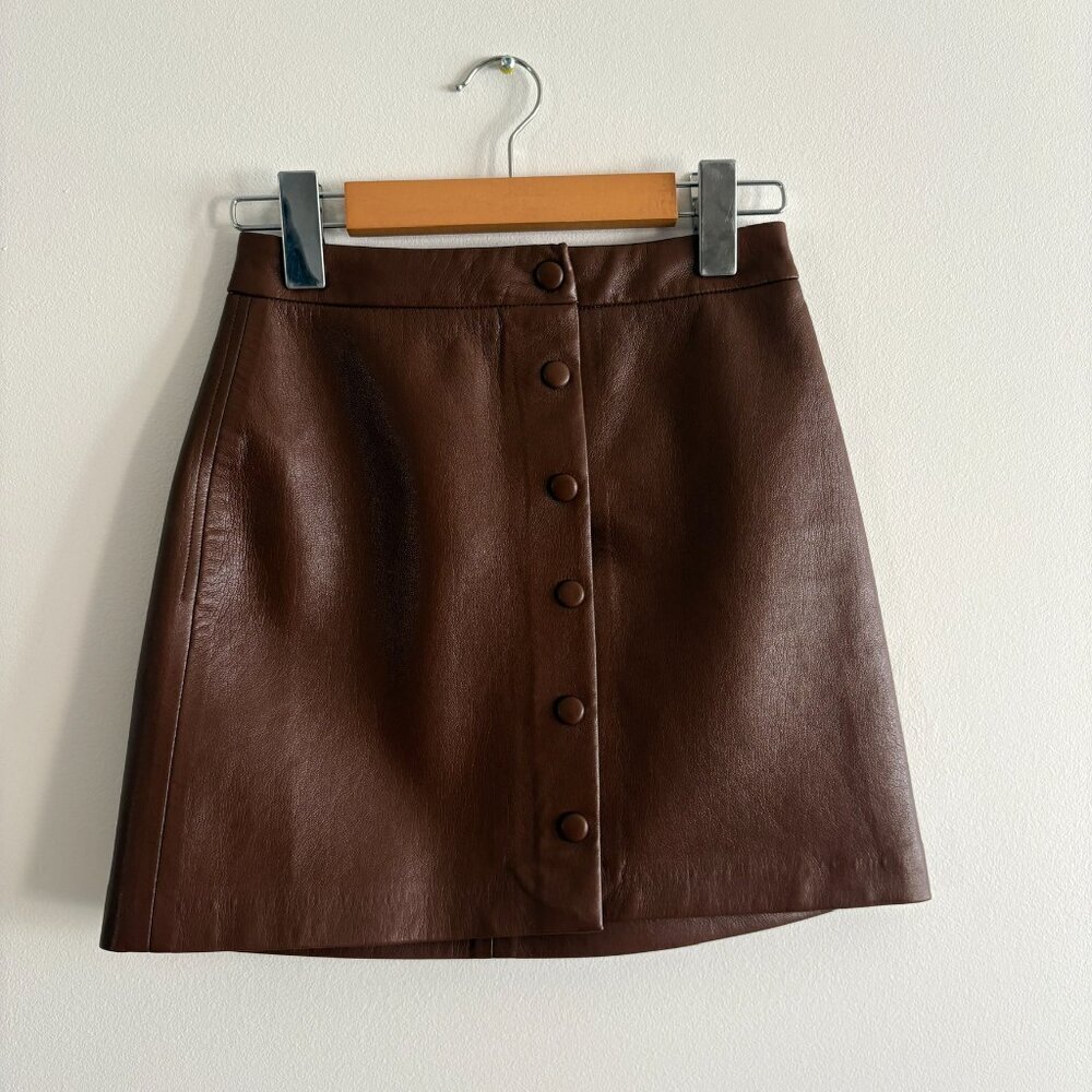 Aritzia Wilfred Faux Leather Manor Mini Skirt Dark Brown Size 00